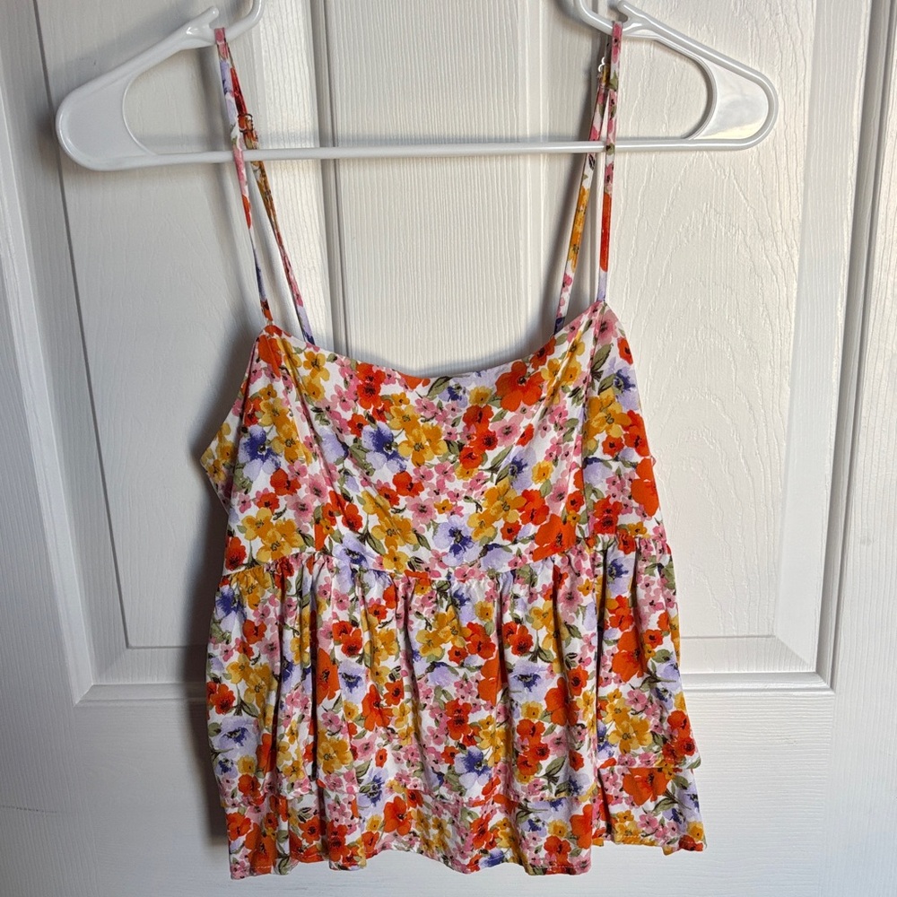 Forever 21 Multicolor Floral Cropped Baby Doll Tank Top